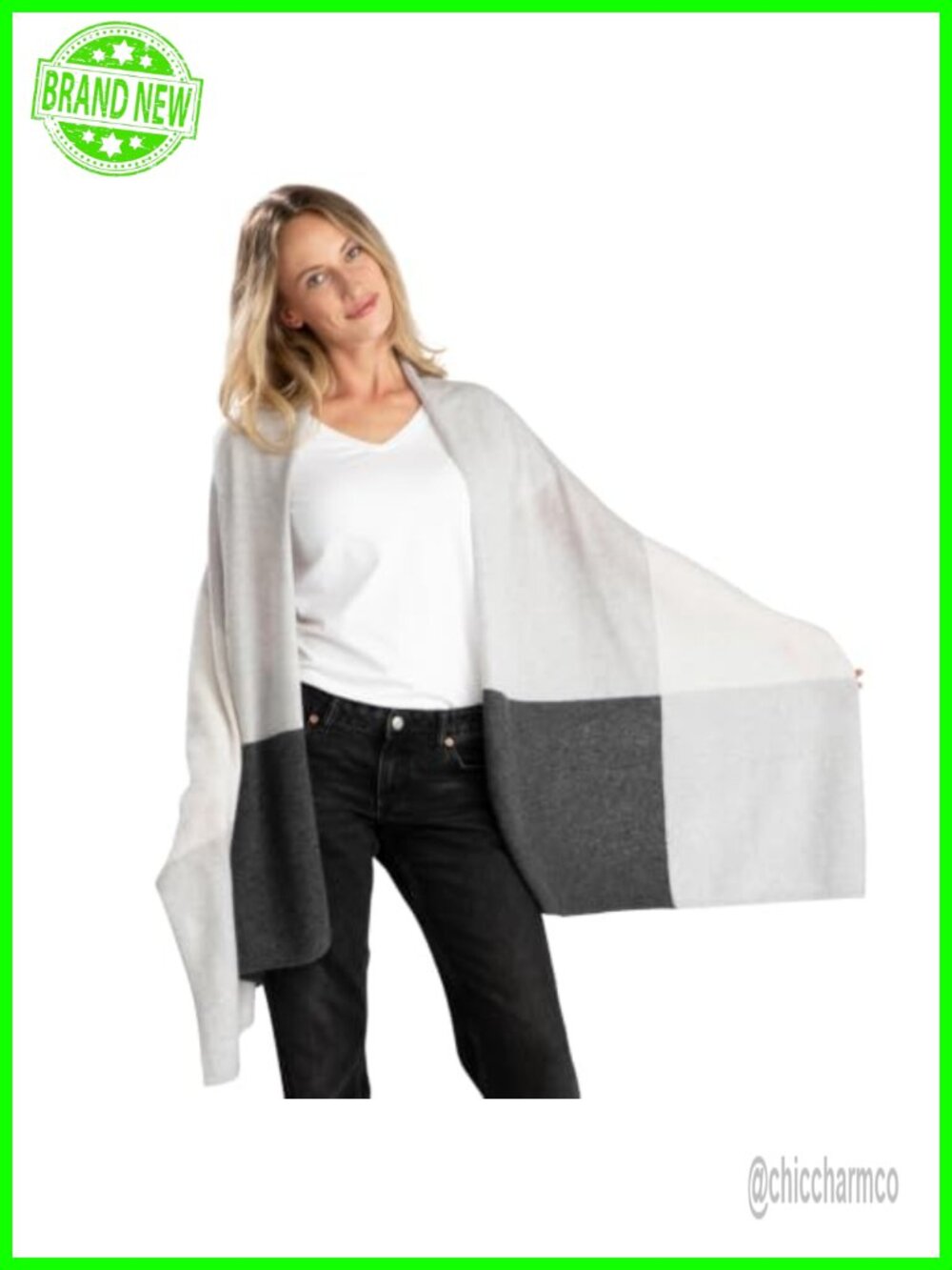 100% Cashmere Travel Wrap Lightweight Colorblock Scarf Shawl
